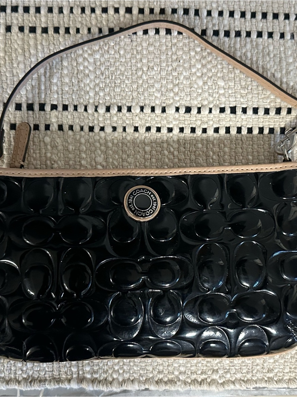 Coach Black Patent Shoulder Bag with Cream Trim